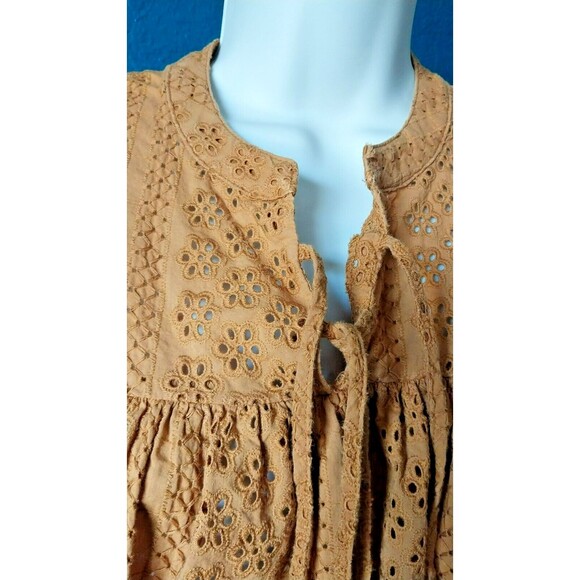 Madewell Fall Pumpkin Brown Eyelet 100% Cotton Blouse Top Small - Picture 6 of 10